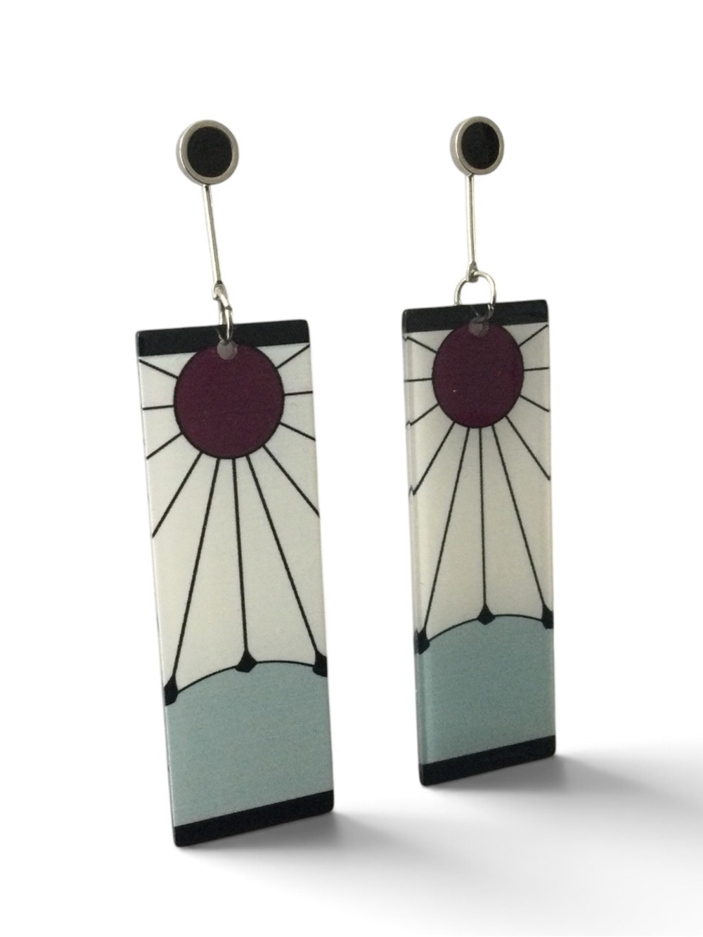 Demon Slayer Tanjiro‑Style Hanafuda Earrings - Purple, Light Blue - Picture 4 of 9